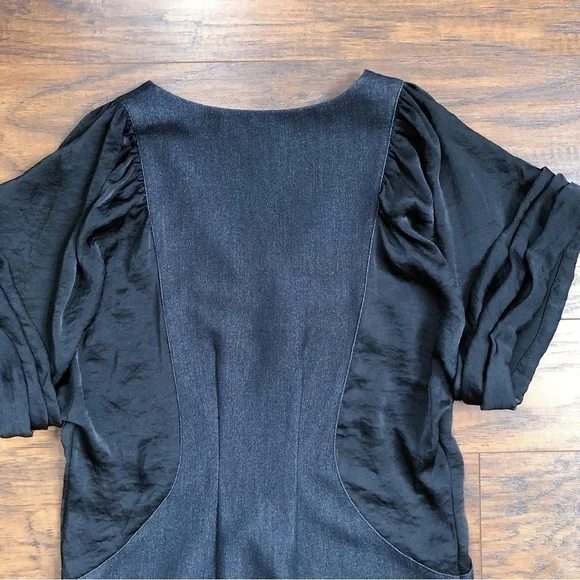 2Love Tony Cohen • black sheath dress pleated silk sleeves draped designer lbd - Picture 7 of 7